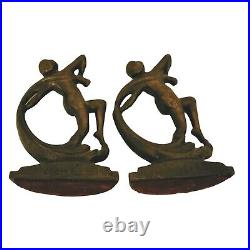 Art Nouveau Bookends Ferrous Metal Set Of 2 Female Figurines 6 1/2 Tall Vintage