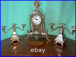 Art Nouveau Brass 3 pce Garniture clock set