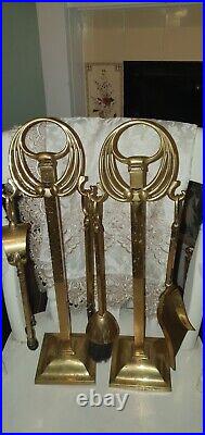 Art Nouveau Brass Fire Companion Set Of Two