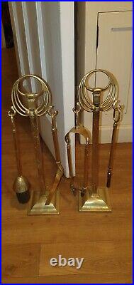 Art Nouveau Brass Fire Companion Set Of Two