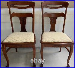Art Nouveau Carved Oak Dining Chairs (Set of 4)