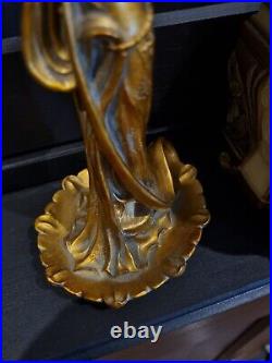 Art Nouveau Casket Jewellery With Candlestick Set Ornate Gold Maiden Head Relief