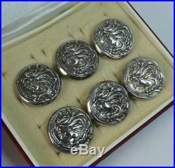 Art Nouveau Chester Silver Set of Six Buttons