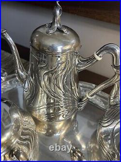 Art Nouveau Continental 800 Silver Tea Set With Tray