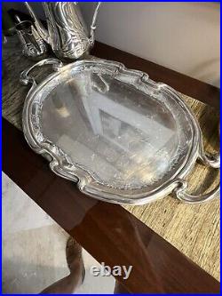 Art Nouveau Continental 800 Silver Tea Set With Tray