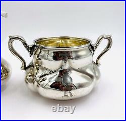 Art Nouveau Creamer Sugar Bowl Set William Kerr Sterling Silver 1900
