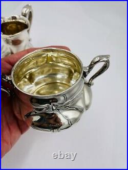 Art Nouveau Creamer Sugar Bowl Set William Kerr Sterling Silver 1900