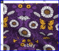 Art Nouveau Daisies Flower Leaves 100% Cotton Sateen Sheet Set by Spoonflower