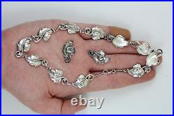 Art Nouveau Danecraft Leaf Link Necklace Earrings Sterling Silver 925 Set Pretty