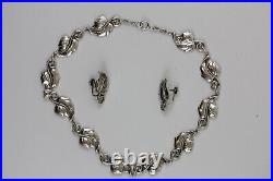 Art Nouveau Danecraft Leaf Link Necklace Earrings Sterling Silver 925 Set Pretty