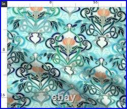 Art Nouveau Deco Jade Botanical Aqua Le 100% Cotton Sateen Sheet Set by Roostery