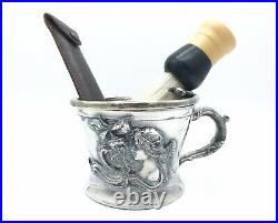 Art Nouveau Derby Silver Co. Cup Shaving Set, Straight Razor & Brush