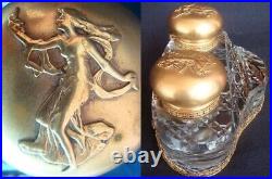 Art Nouveau Desk Set Cut Glass Gilt Bronze Dancing Nymphs Gryphons Acorns (1812)