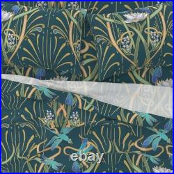 Art Nouveau Dragonflies Deep Teal 100% Cotton Sateen Sheet Set by Spoonflower