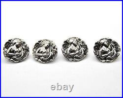 Art Nouveau Edwardian Sterling Silver Buttons, Set Of Four