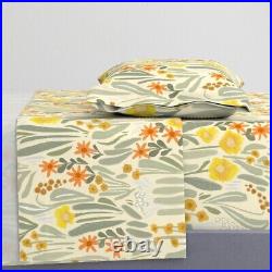 Art Nouveau Flora Sage Green Yellow 100% Cotton Sateen Sheet Set by Spoonflower