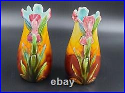 Art Nouveau French Majolica Barbotine Vase Set