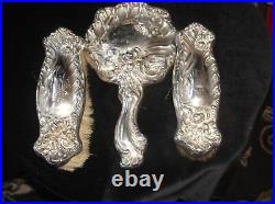 Art Nouveau Hope Solid Sterling Silver Mirror & Brush Set Water Lilies Bullrush