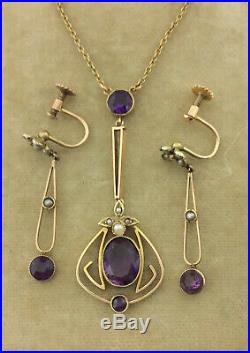 Art Nouveau, Jugendstil 15ct Gold Amethyst Necklace Matching 9ct Gold Earrings C
