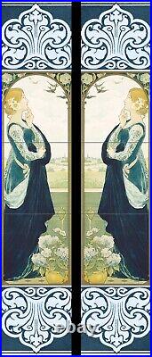 Art Nouveau Maiden And Swallows Kiln Fired Fireplace Tile Set (10 Tiles)