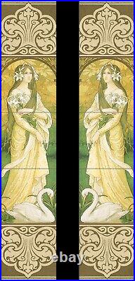 Art Nouveau Maiden And Swan Kiln Fired Fireplace Tile Set (10 Tiles)