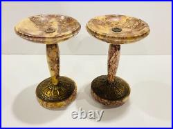 Art Nouveau Marble & Bronze Cassolette Candlestick Holders- Set of 2