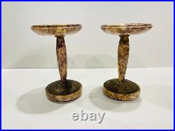 Art Nouveau Marble & Bronze Cassolette Candlestick Holders- Set of 2