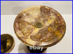 Art Nouveau Marble & Bronze Cassolette Candlestick Holders- Set of 2