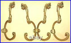 Art Nouveau Massive Solid Brass Set of 4 Wall Double HOOK Asian Dragon Head 51ZF