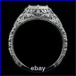 Art Nouveau Platinum Engagement Ring Setting Round Vintage Floral Engraving 6mm