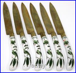 Art Nouveau Porcelain Brass Blade Fruit Knives Antique Austria 6.5 Set of 6