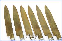 Art Nouveau Porcelain Brass Blade Fruit Knives Antique Austria 6.5 Set of 6