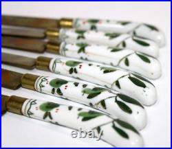 Art Nouveau Porcelain Brass Blade Fruit Knives Antique Austria 6.5 Set of 6