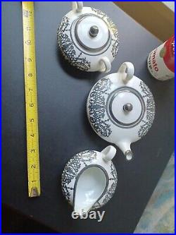 Art Nouveau Porcelain & Sterling Silver Overlay Tea Set Small Germany Austria