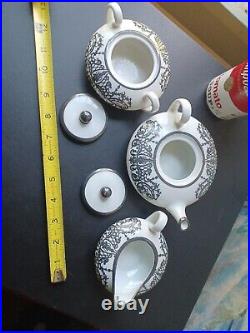 Art Nouveau Porcelain & Sterling Silver Overlay Tea Set Small Germany Austria