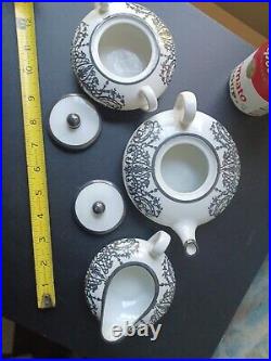 Art Nouveau Porcelain & Sterling Silver Overlay Tea Set Small Germany Austria