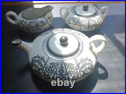 Art Nouveau Porcelain & Sterling Silver Overlay Tea Set Small Germany Austria