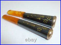 Art Nouveau Set Iron Cigarette Case Cigarette Holder Amber Verita