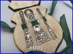 Art Nouveau Set Sterling Silver Bodkin Ribbon Threaders In Original Case