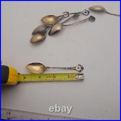 Art Nouveau Set Whiting Sterling Silver Gold Wash Demitasse Spoons Floral Enamel