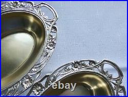 Art Nouveau Set of TWO Open Work 800 Silver Candy Dishes from Germany Ornate
