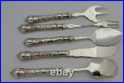 Art Nouveau Silver Handled Cased Serving Set, Cheese Scoop, Pickle & Bread Fork +