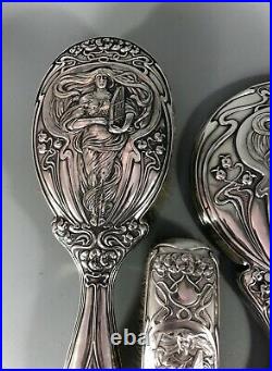 Art Nouveau Silver Vanity Brush Set S&Co Birmingham 1904 AHZXB