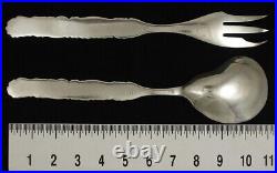 Art Nouveau Silvercraft Sterling Silver Floral Salad Fork Spoon Serving Set