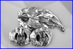 Art Nouveau Sterling Pat Pend 3D Flower Rose Brooch Pin and Earrings Jewelry Set