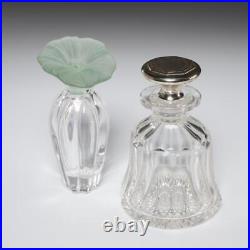 Art Nouveau Sterling Silver Cut Crystal Glass Vintage Perfume Bottle Pair Set