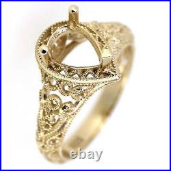 Art Nouveau Style 14K Yellow Gold Semi Mount Ring Setting Pear PE 8x6mm