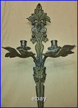 Art Nouveau Style Large Solid Brass Candle Sconces Set of 2