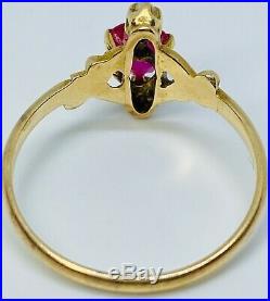 Art Nouveau Victorian Ruby Ring with Seed Pearls Set in 10k Solid Gold Size 8