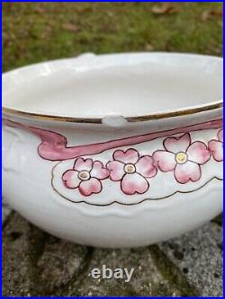 Art Nouveau Vintage Camen Porcelain Wash Set Pink Flowers Nine Pieces Pink Gold